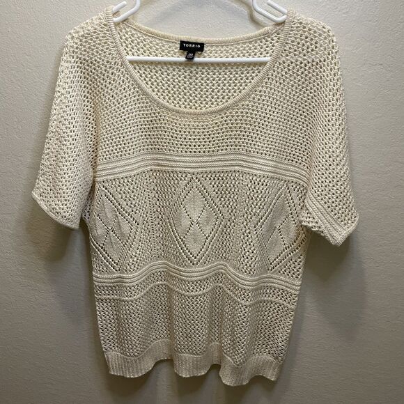 Torrid Crochet Knit Sweater Short Sleeve Blouse Geometric Top Cream Women 10 - Picture 2 of 8